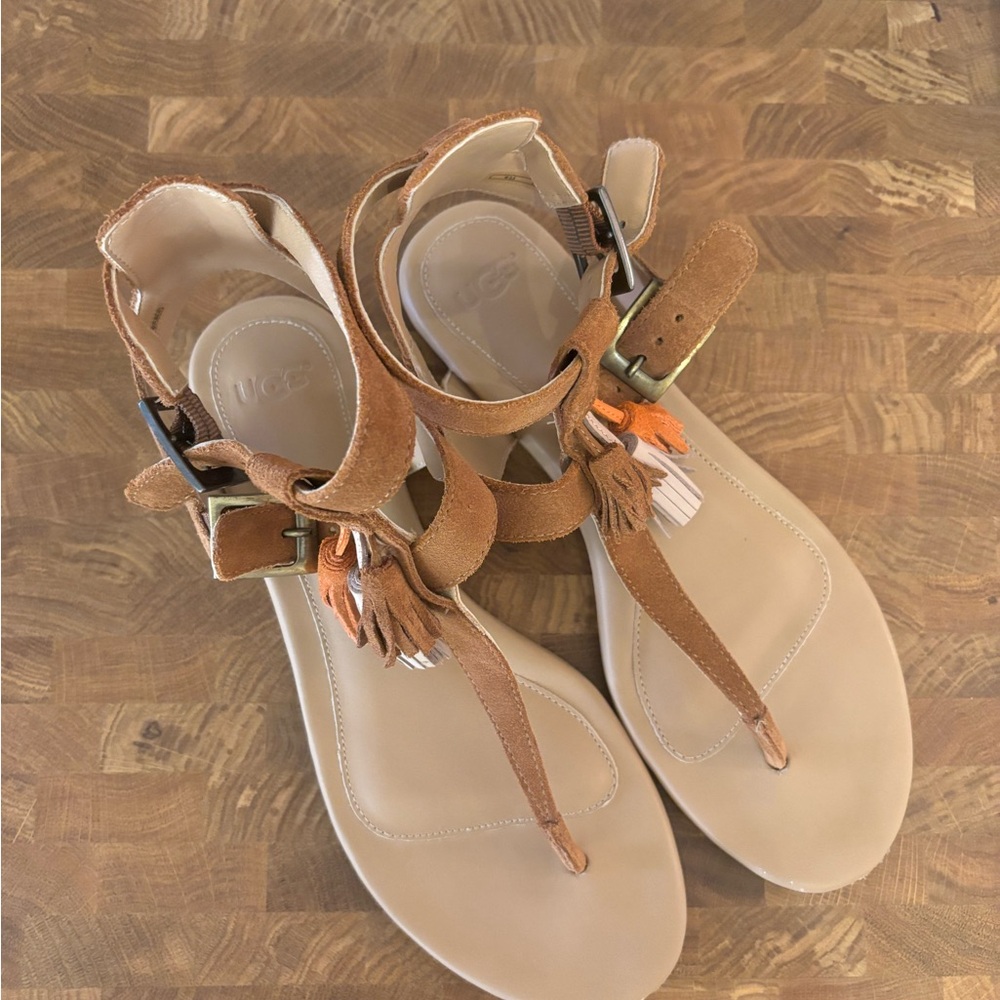 UGG Lecia Tan and Orange Sandals with Tassel Details